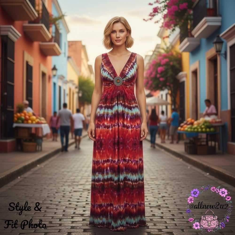 R&M Richards Ombre’ Firecracker Stretch Maxi W Bejeweled Brooch Accent
